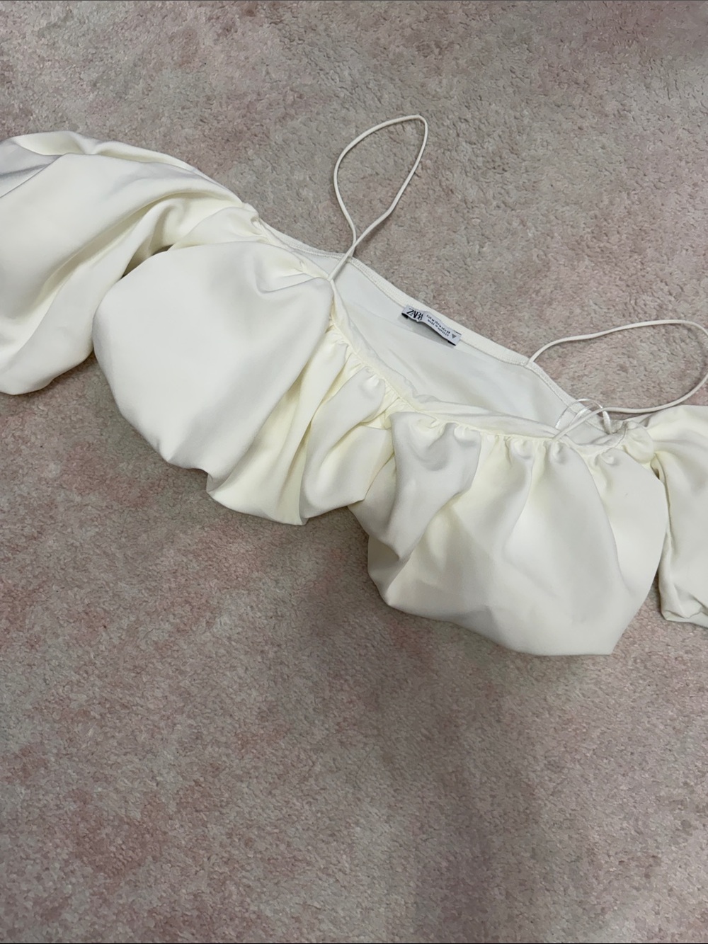 Zara Cream Off-Shoulder Ruffle Crop Top